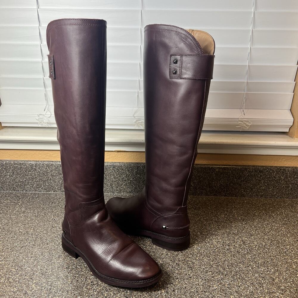 Franco Sarto Knee High Womens Sz 7.5 M Comfort Casual Boots Brown Leather Zip Up